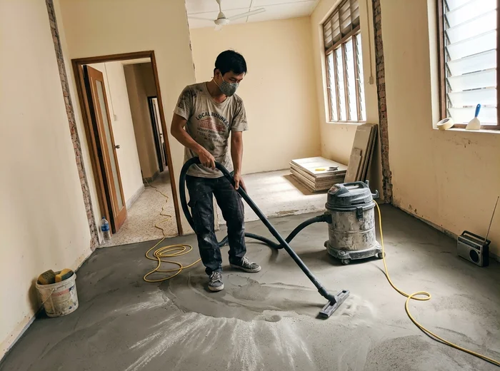 Post-renovation dust extraction with an industrial vacuum